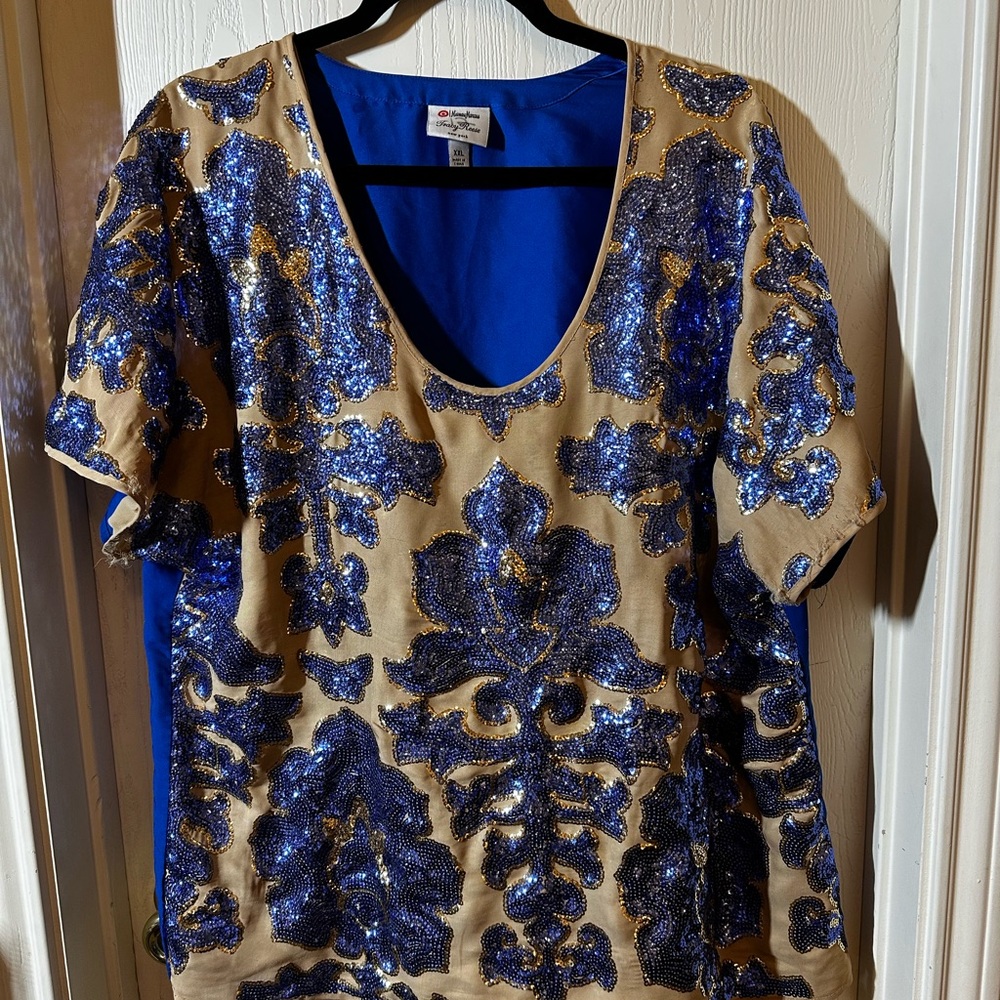 Neiman Marcus Tracy Reese for Target Elegant Blue and Gold Sequin Top